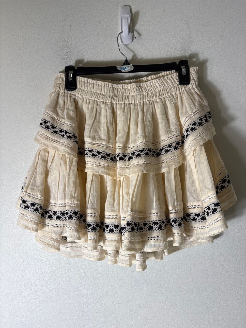 Love Shack Fancy Beige and Black Tiered Mini Skirt Sz L